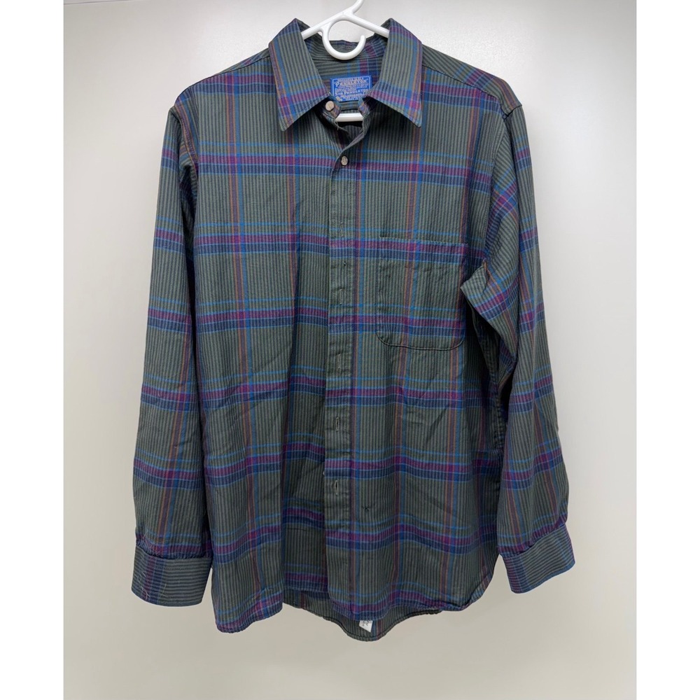 Vintage Sir Pendleton 100% Virgin Wool Shirt Size L Made In USA Green Plaid